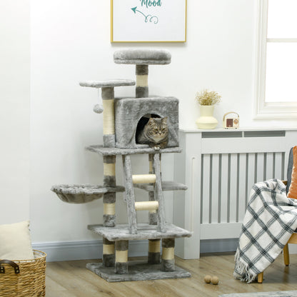 PawHut 132cm Cat Tree with Scratching Post - Grey