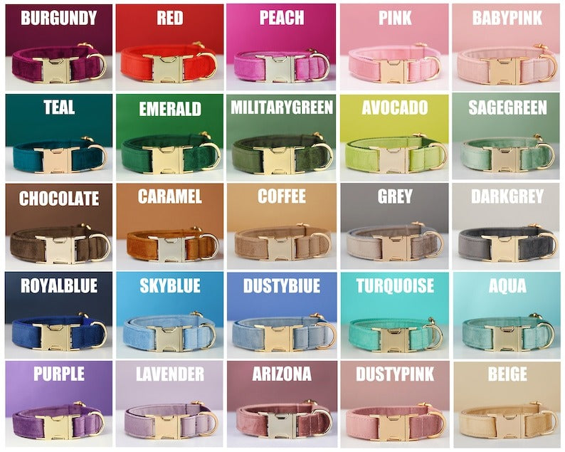 Velvet Personalized Dog Collar & Leash Set with Bow