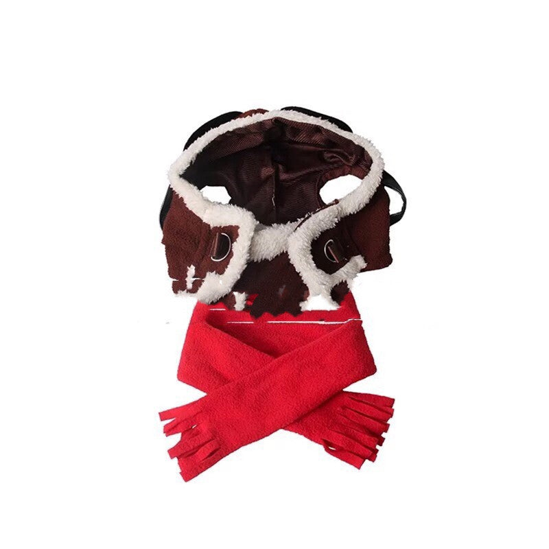 Pet Cross-dressing Red Scarf and Flying Cap Set
