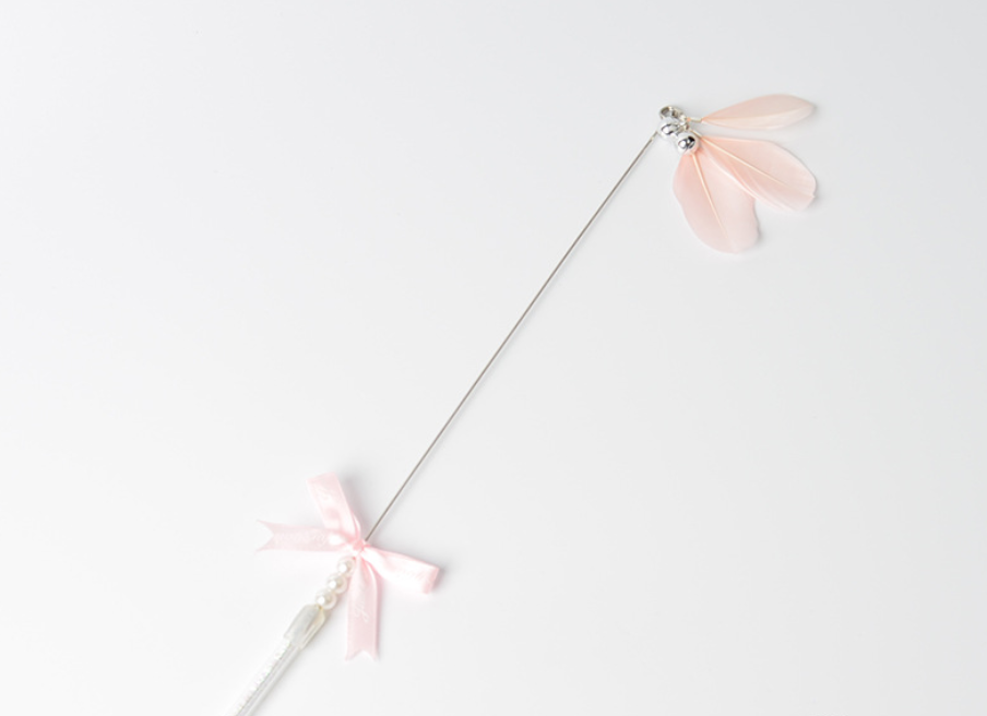 Acrylic Handle Cat Toy with Feather and Bell Wand