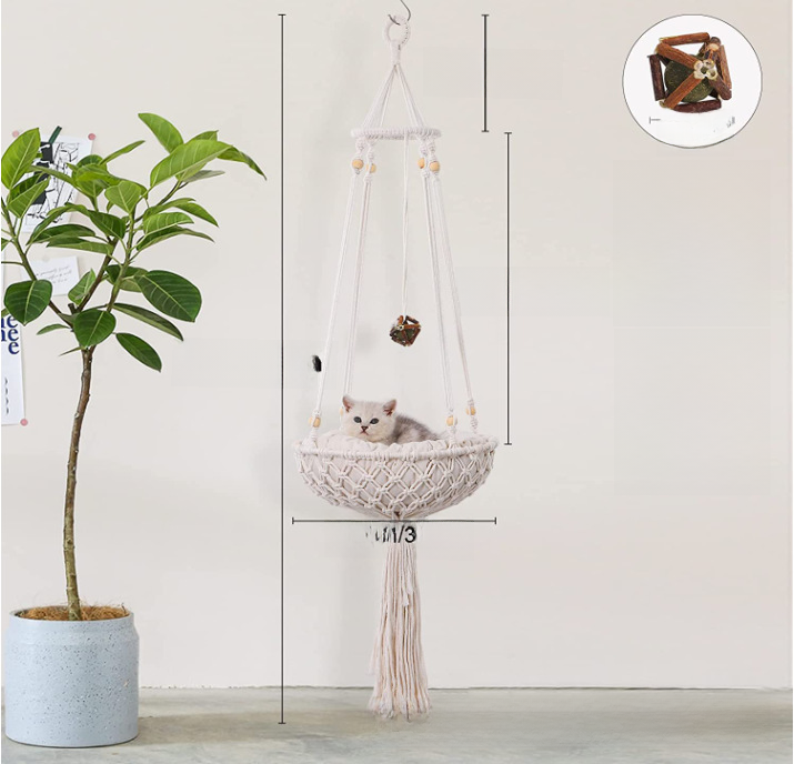 Handwoven Cat Hammock with Hanging Kit for Indoor Decor
