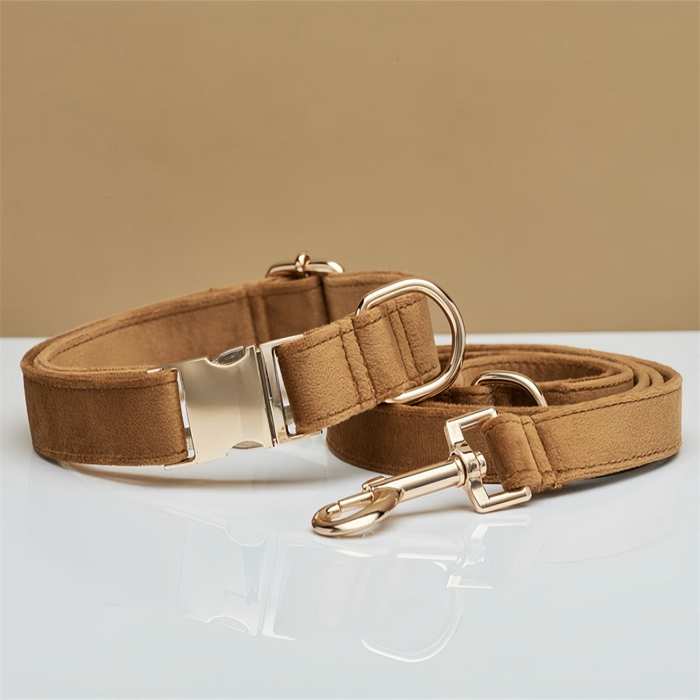 Velvet Personalized Dog Collar & Leash Set with Bow