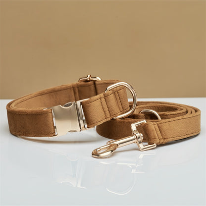 Velvet Personalized Dog Collar & Leash Set with Bow