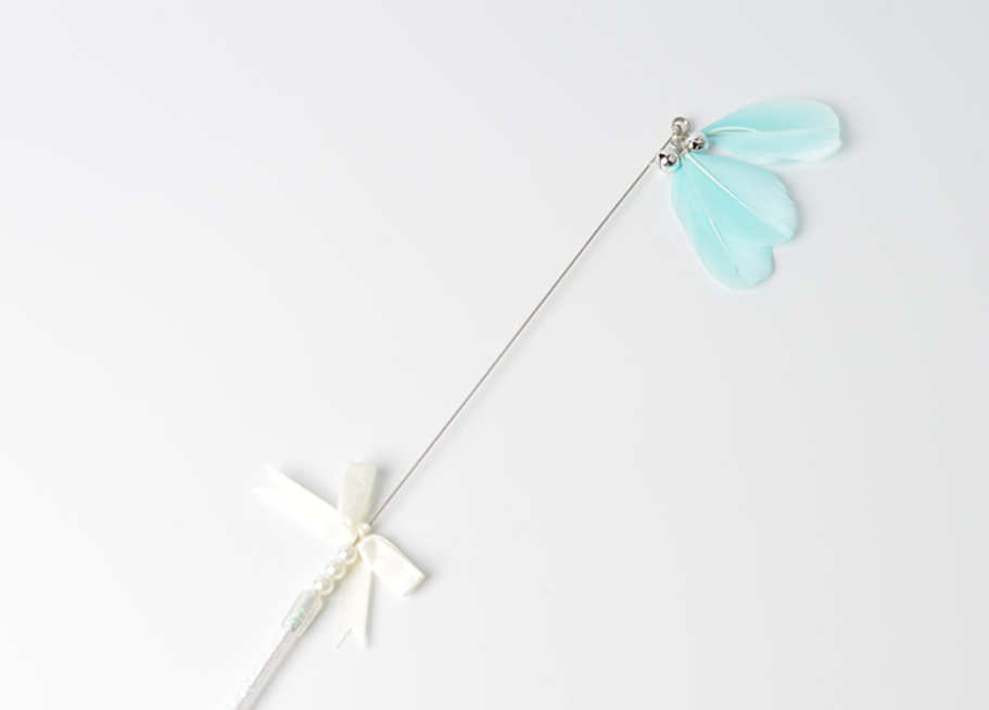 Acrylic Handle Cat Toy with Feather and Bell Wand
