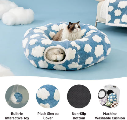 Foldable Plush Cat Tunnel & Donut Nest