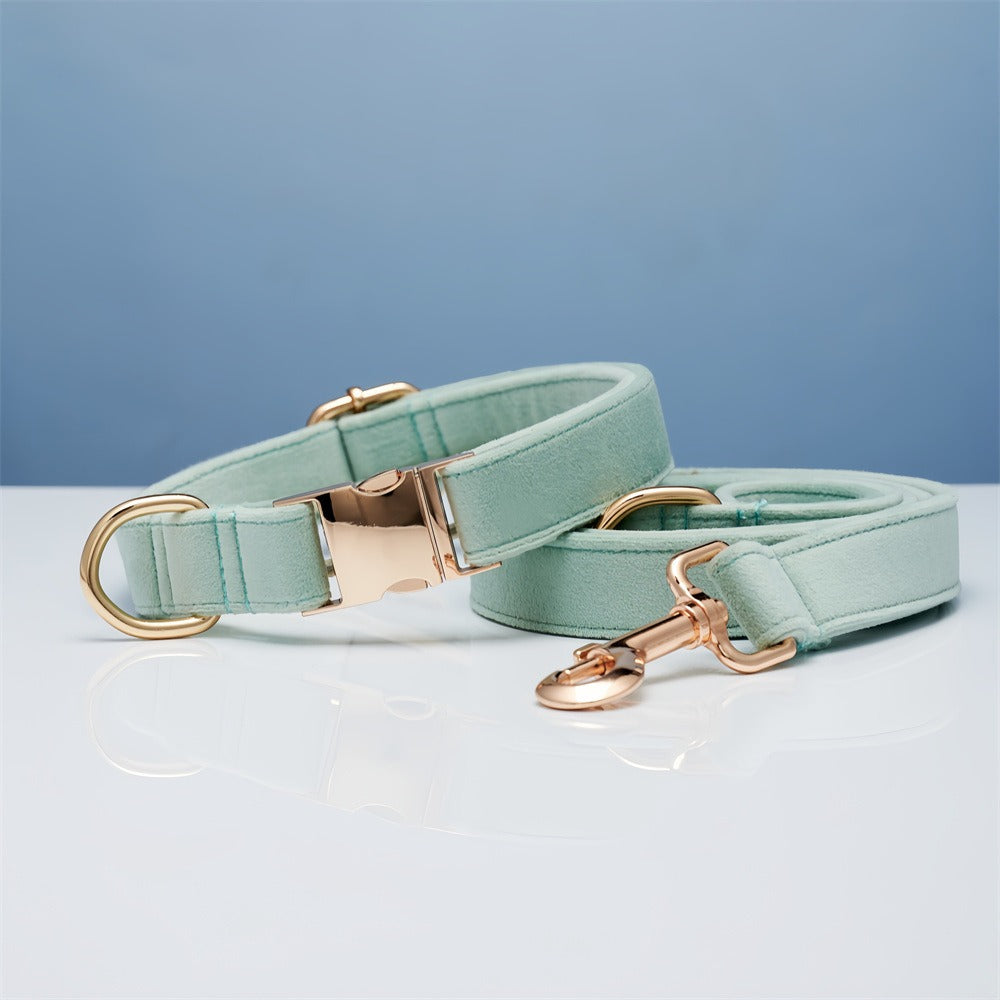 Velvet Personalized Dog Collar & Leash Set with Bow