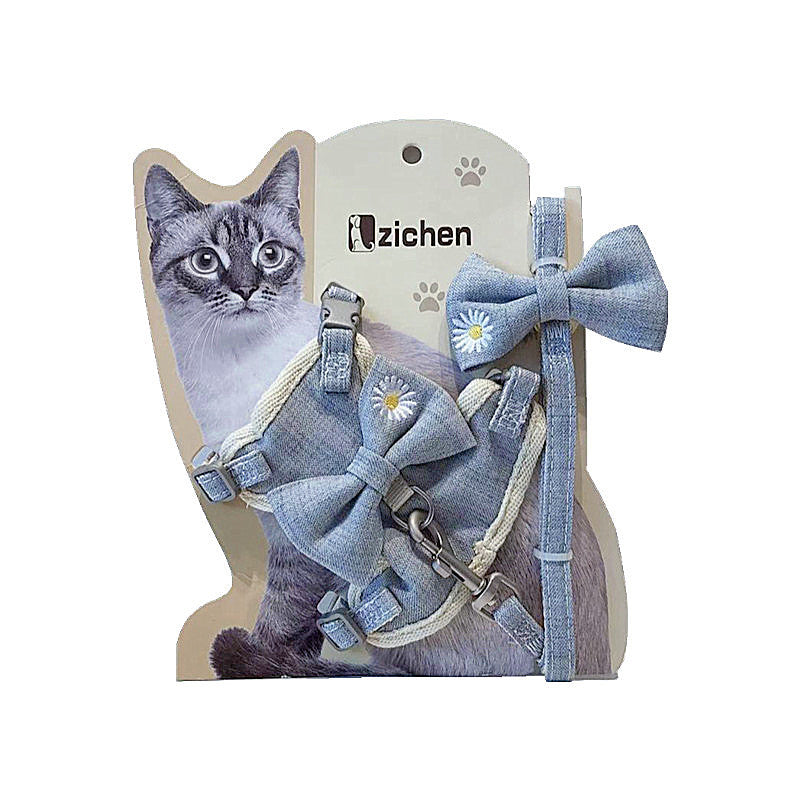 Pet I-shaped Bow Chest Harness with Traction Rope