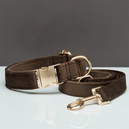 Velvet Personalized Dog Collar & Leash Set with Bow