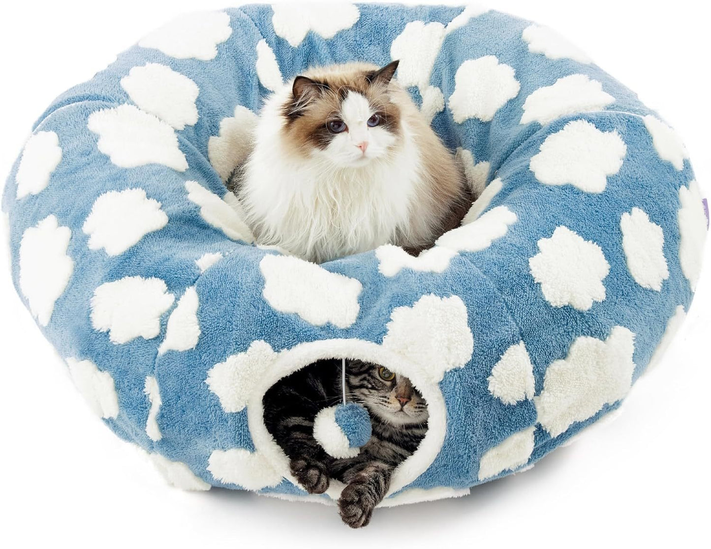 Foldable Plush Cat Tunnel & Donut Nest