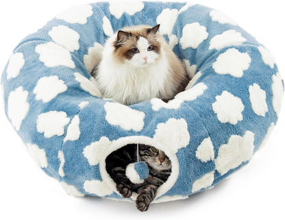 Foldable Plush Cat Tunnel & Donut Nest