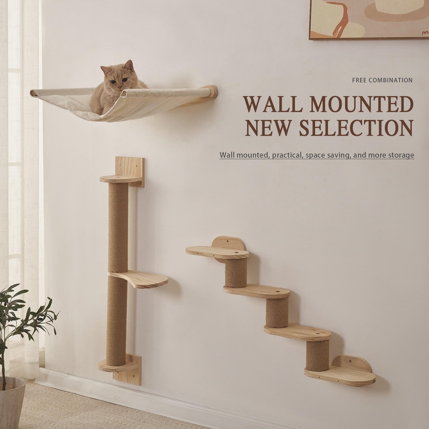 Wooden Wall Mounted Cat Shelf