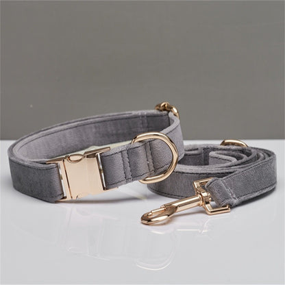 Velvet Personalized Dog Collar & Leash Set with Bow