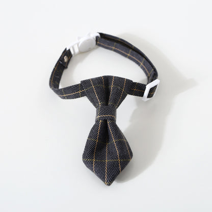 Adjustable British Style Plaid Bow Tie Pet Collar