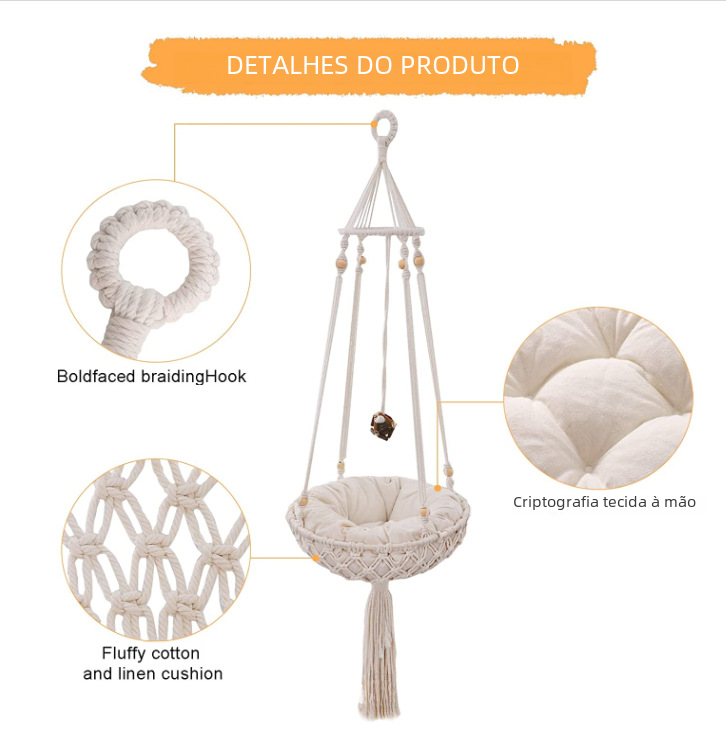 Handwoven Cat Hammock with Hanging Kit for Indoor Decor