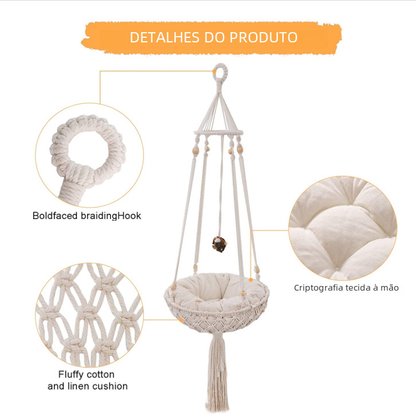Handwoven Cat Hammock with Hanging Kit for Indoor Decor