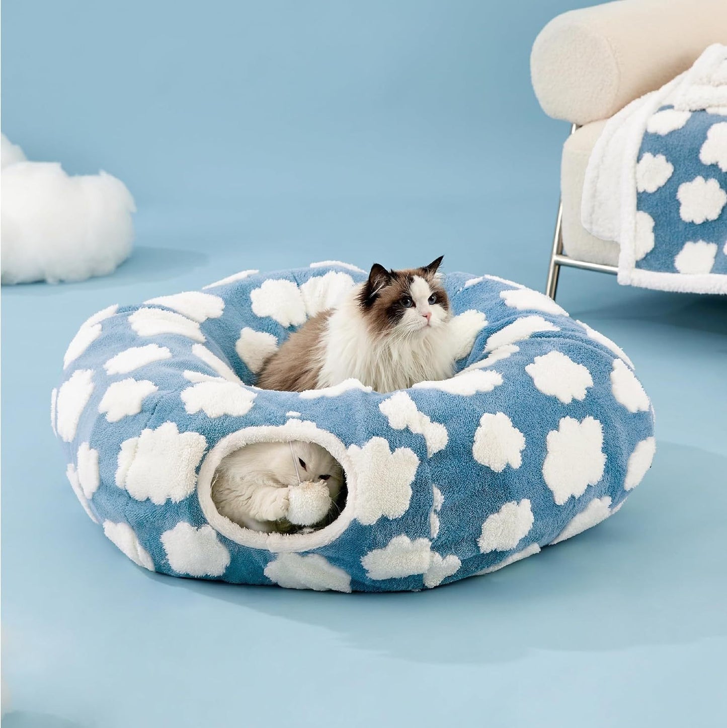 Foldable Plush Cat Tunnel & Donut Nest