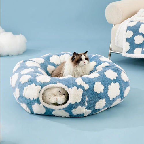 Foldable Plush Cat Tunnel & Donut Nest