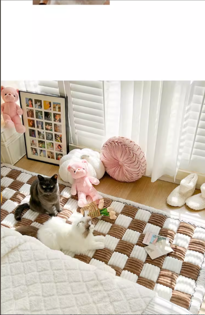Cream Plush Rectangular Bed Cushion For Pets