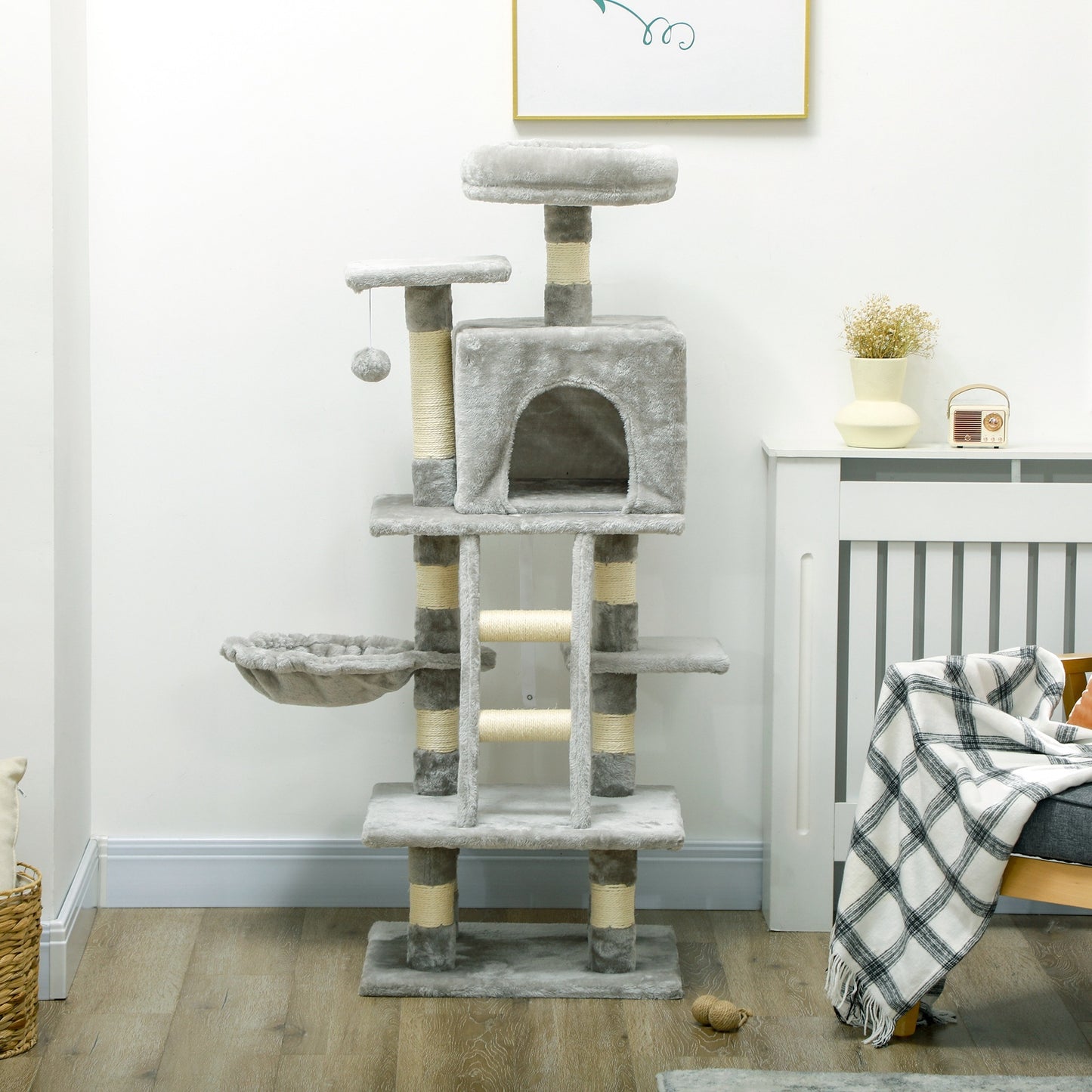 PawHut 132cm Cat Tree with Scratching Post - Grey