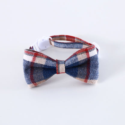 Adjustable British Style Plaid Bow Tie Pet Collar