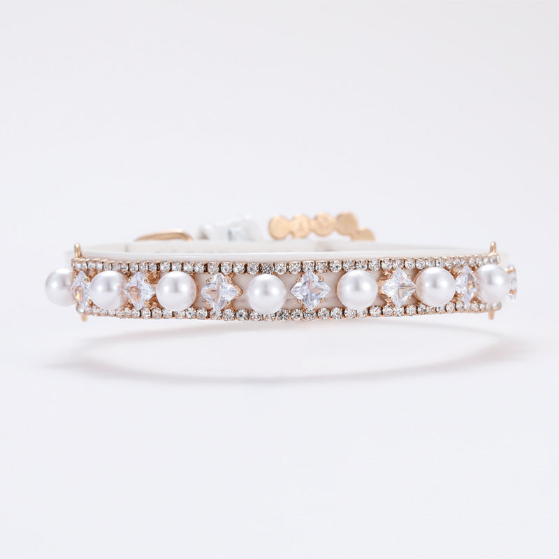 Adjustable Pearl Cat and Dog Collar with Traction Rope