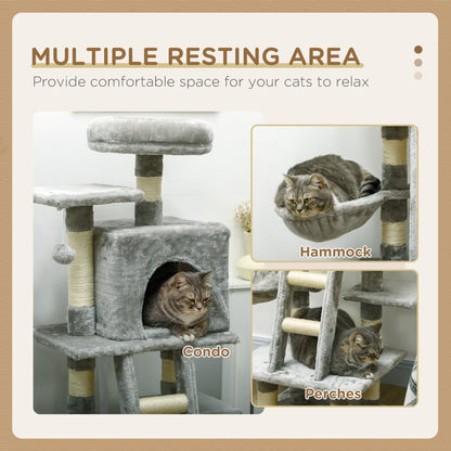 PawHut 132cm Cat Tree with Scratching Post - Grey