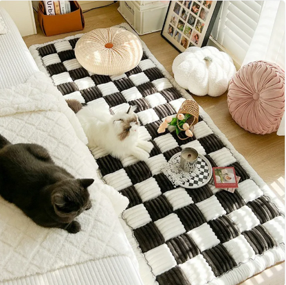 Cream Plush Rectangular Bed Cushion For Pets
