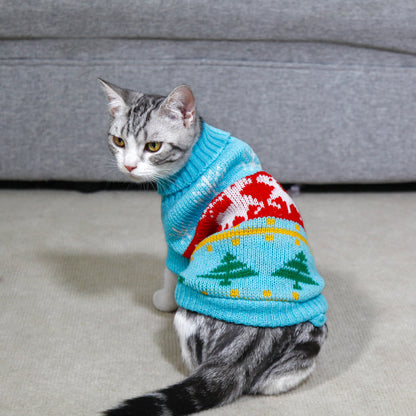 High Collar Knitted Christmas Sweater for Pets
