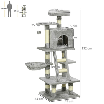 PawHut 132cm Cat Tree with Scratching Post - Grey