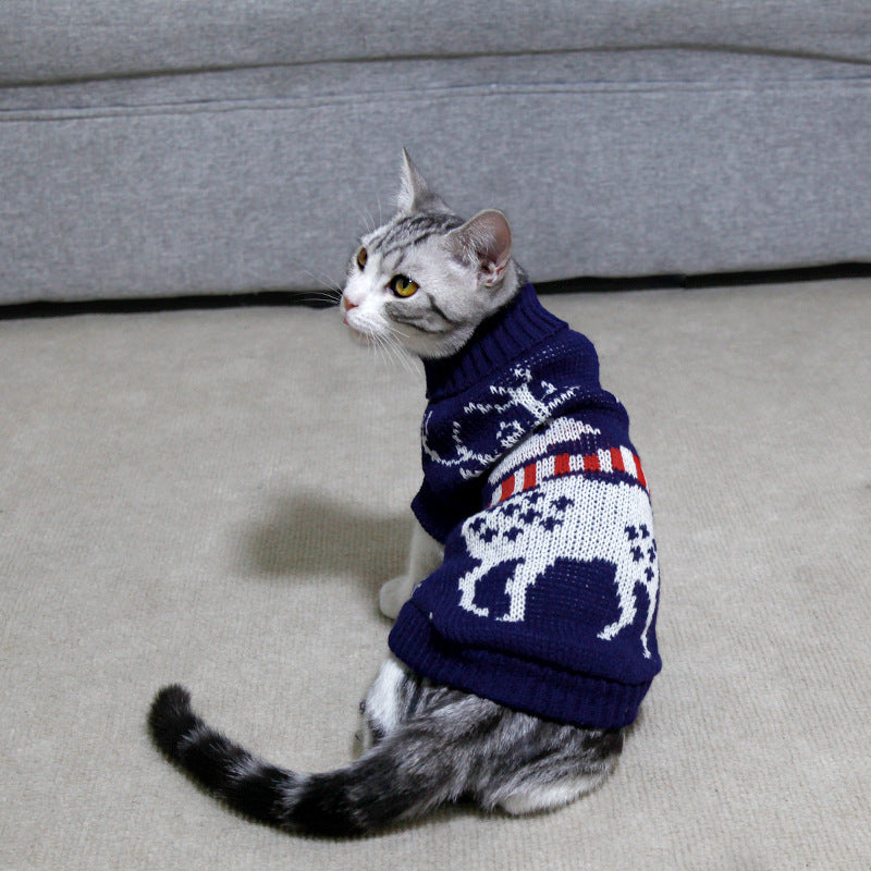 High Collar Knitted Christmas Sweater for Pets