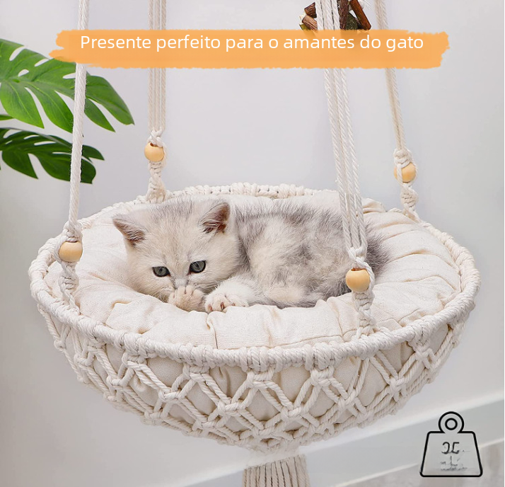 Handwoven Cat Hammock with Hanging Kit for Indoor Decor