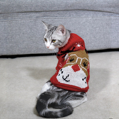 High Collar Knitted Christmas Sweater for Pets