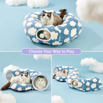 Foldable Plush Cat Tunnel & Donut Nest