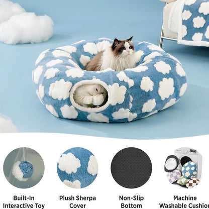 Foldable Plush Cat Tunnel & Donut Nest
