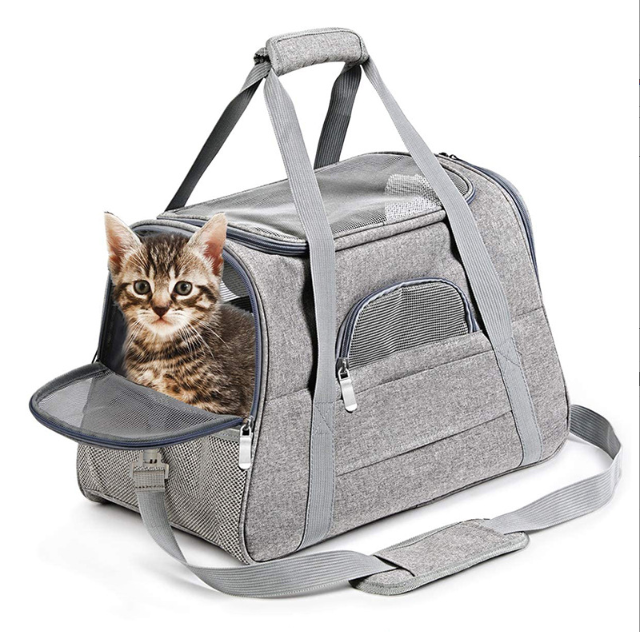Gray Pet Carrier Bag for Cats and Small Animals (One)