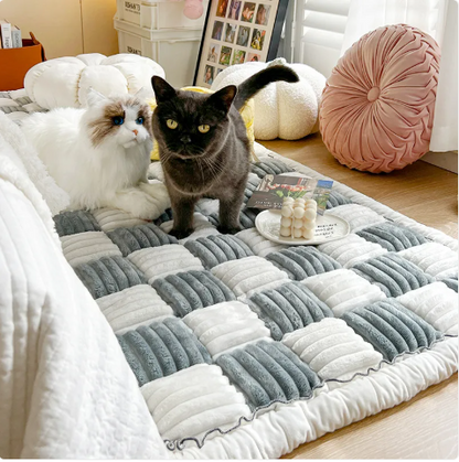 Cream Plush Rectangular Bed Cushion For Pets