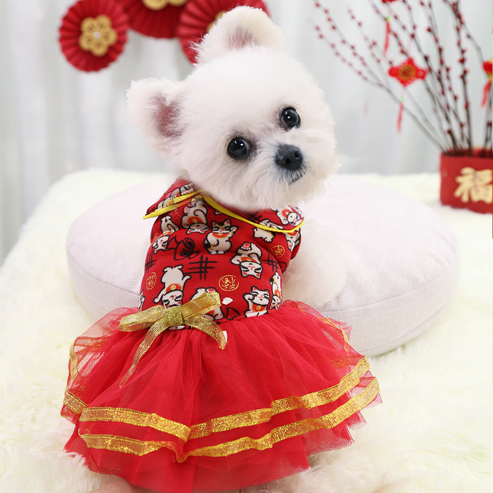 Thin Fleece New Year's Dress for Pets