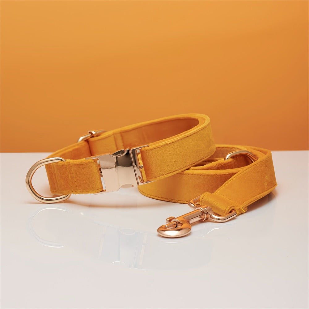 Velvet Personalized Dog Collar & Leash Set with Bow