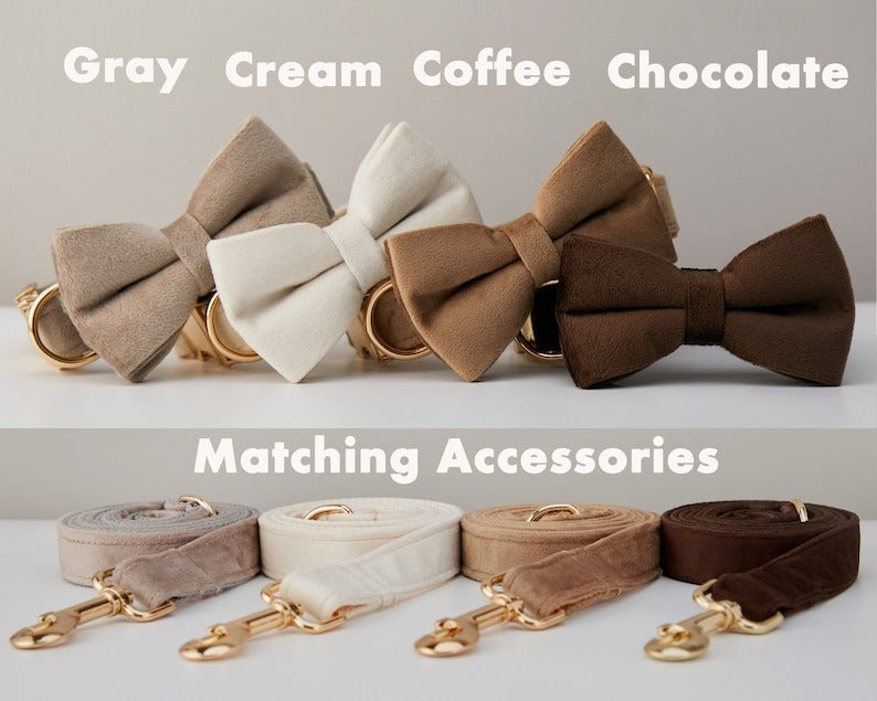 Velvet Personalized Dog Collar & Leash Set with Bow