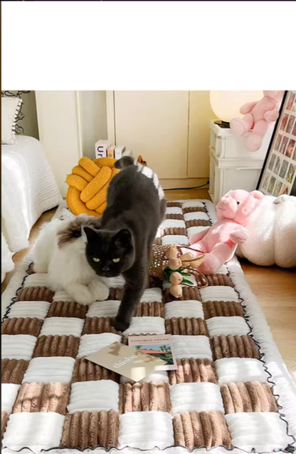 Cream Plush Rectangular Bed Cushion For Pets