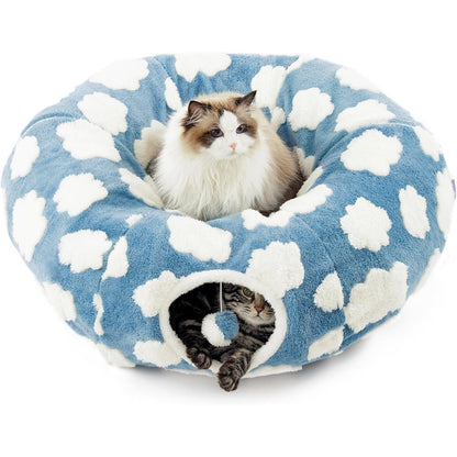 Foldable Plush Cat Tunnel & Donut Nest