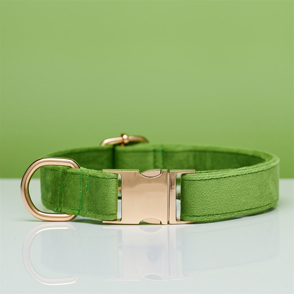 Velvet Personalized Dog Collar & Leash Set with Bow