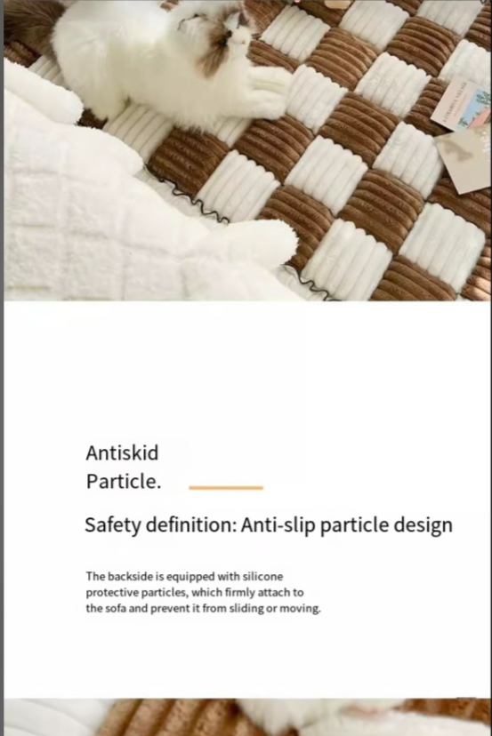Cream Plush Rectangular Bed Cushion For Pets