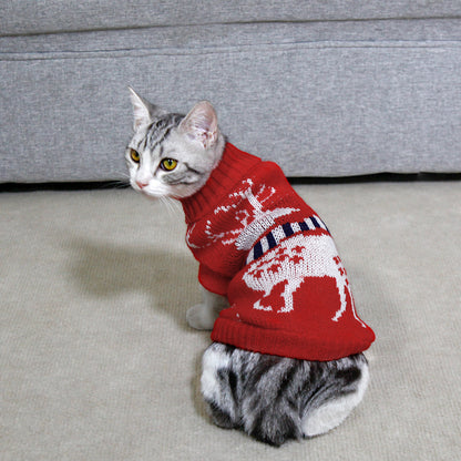 High Collar Knitted Christmas Sweater for Pets