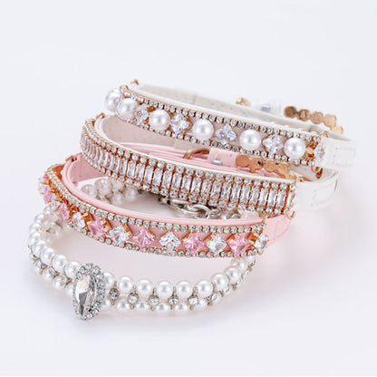 Adjustable Pearl Cat and Dog Collar with Traction Rope