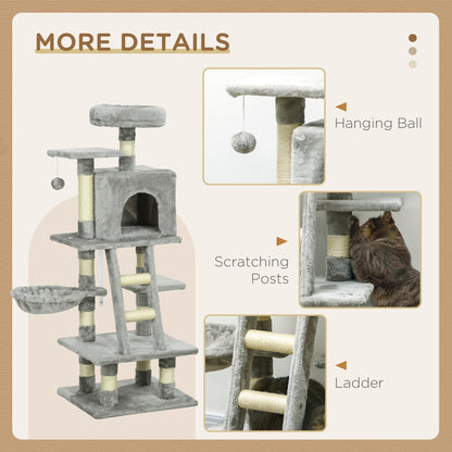 PawHut 132cm Cat Tree with Scratching Post - Grey