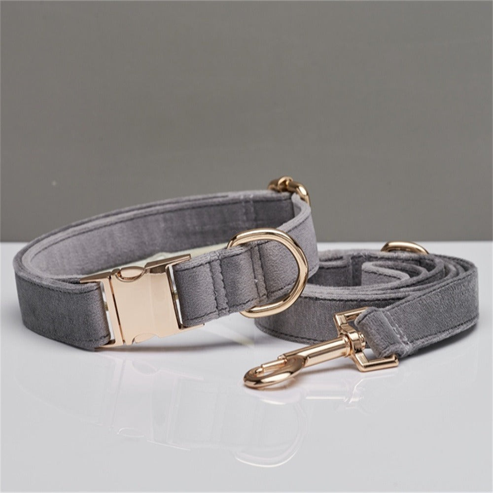 Velvet Personalized Dog Collar & Leash Set with Bow