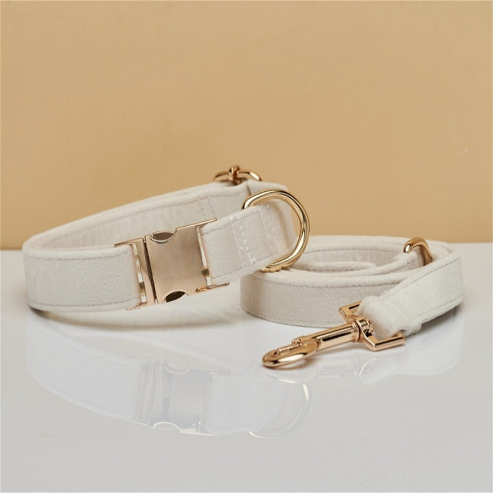 Velvet Personalized Dog Collar & Leash Set with Bow