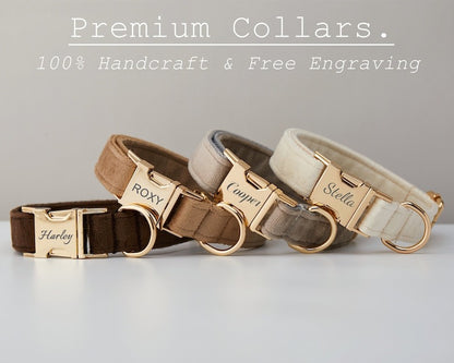 Velvet Personalized Dog Collar & Leash Set with Bow