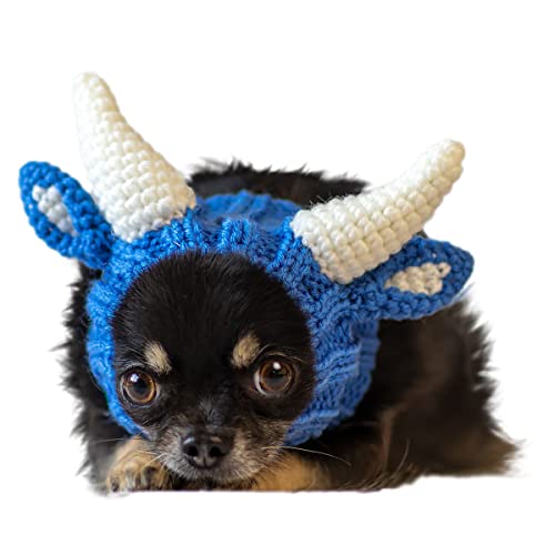 Zoo Snoods Blue Ox Costume - Warm Knit Dog Snood Wrap for Pets Neck Ear Cover Protection for Halloween Winter (Small)